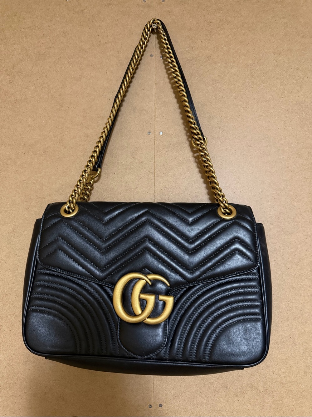 Gucci Black Quilted Matelassé Shoulder Bag with Gold GG